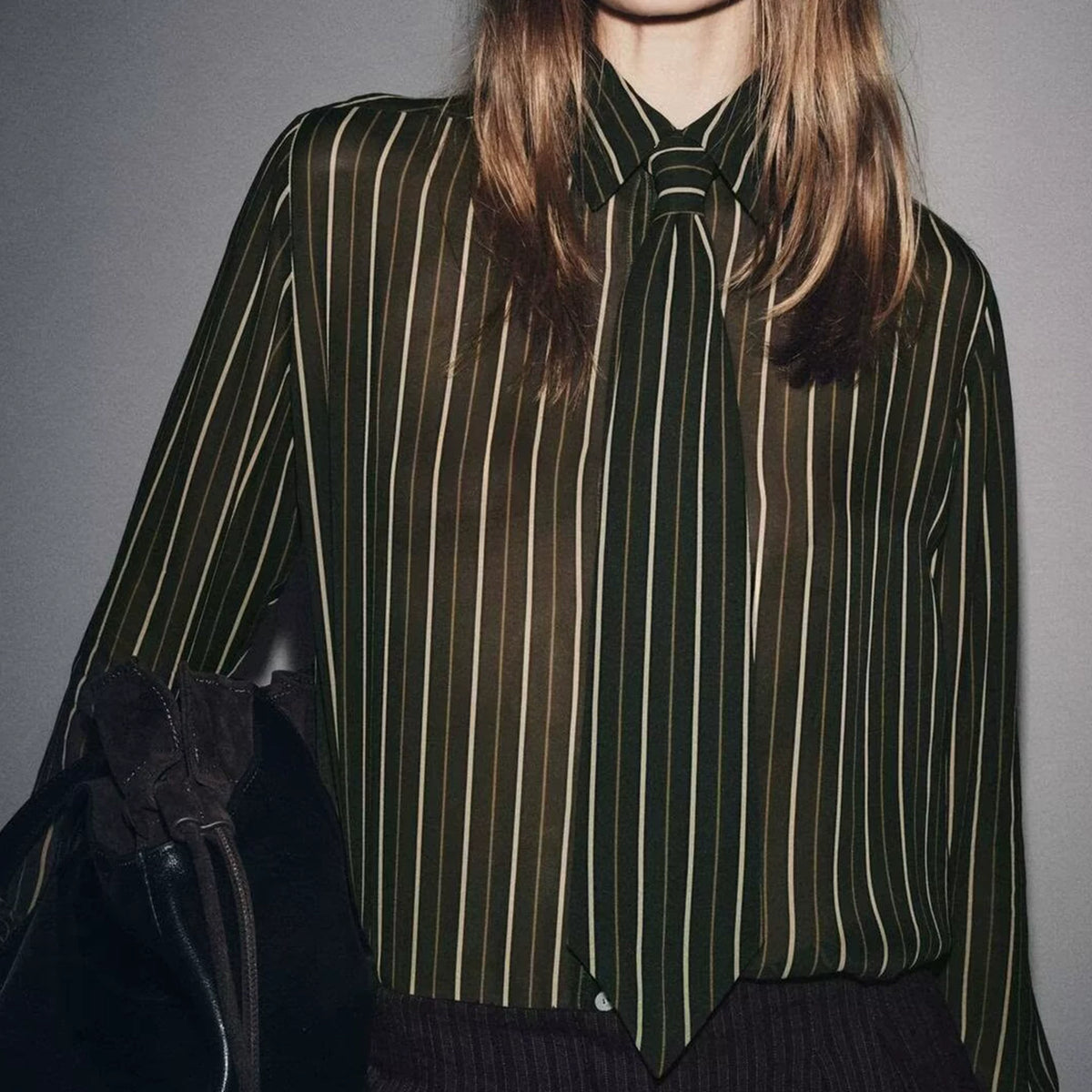 Striped Tie-Neck Shirt