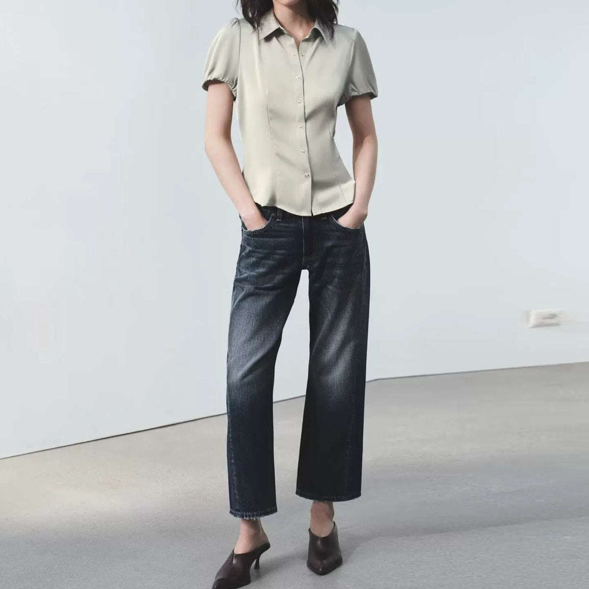 Puff-Sleeve Collared Shirt