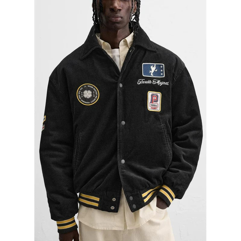Patchwork Corduroy Varsity Jacket