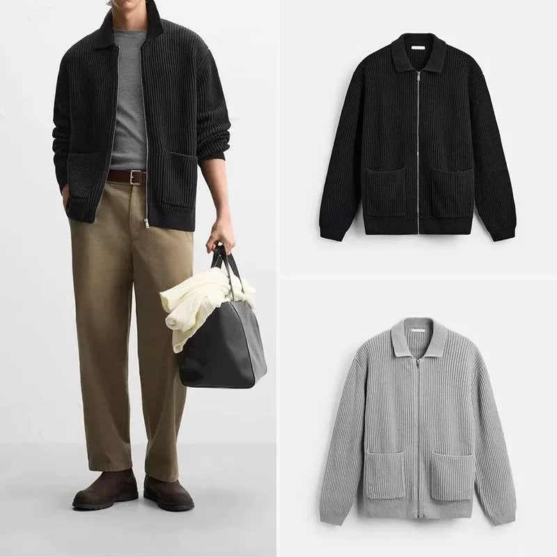 Textured Knit Zip Cardigan
