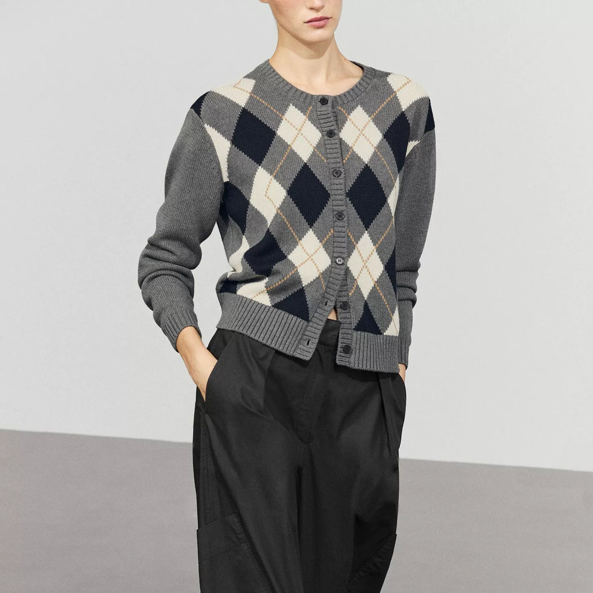 Rhombus Knit Cropped Cardigan