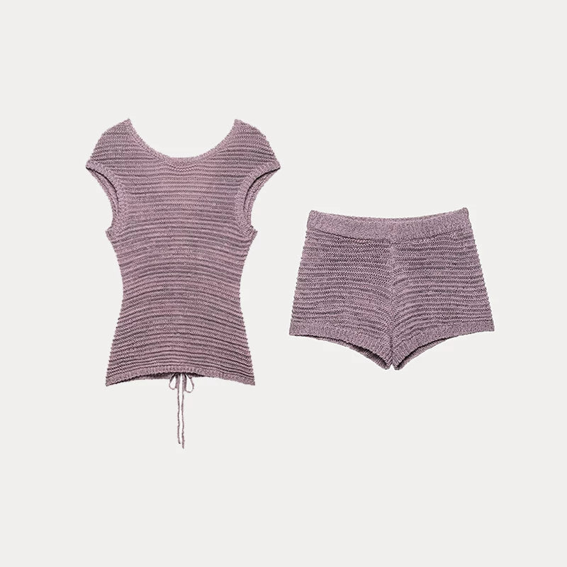 Textured Knit Top & Shorts Set