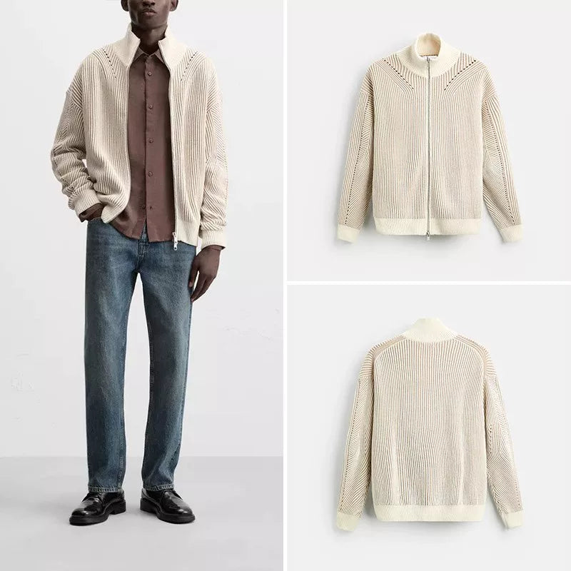 Colour-Block Textured Knit Cardigan