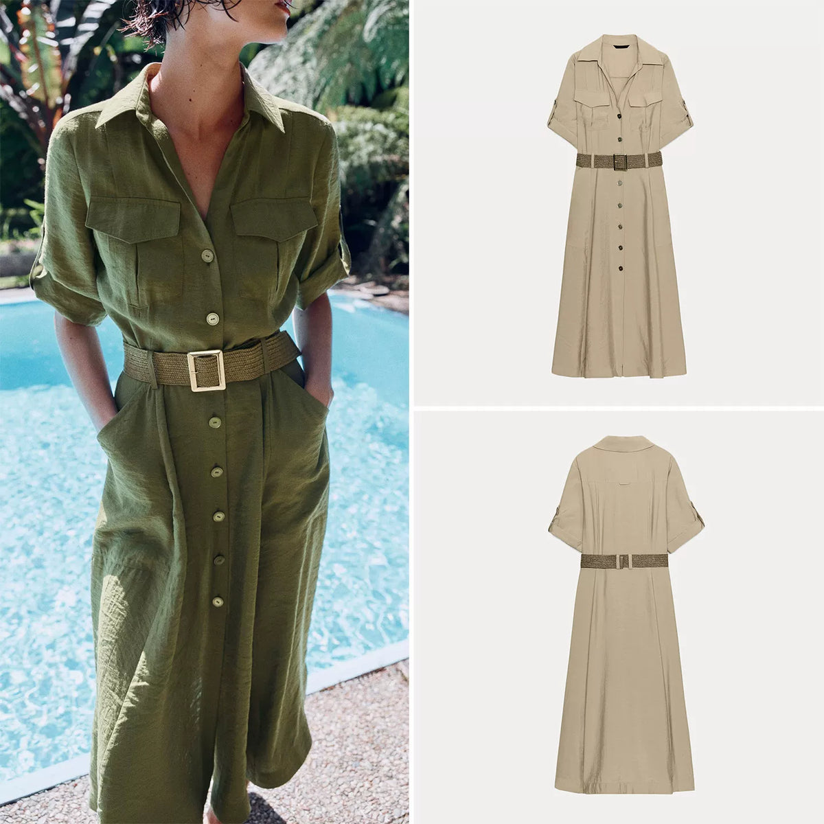 Belted Short-Sleeve Shirt Dress