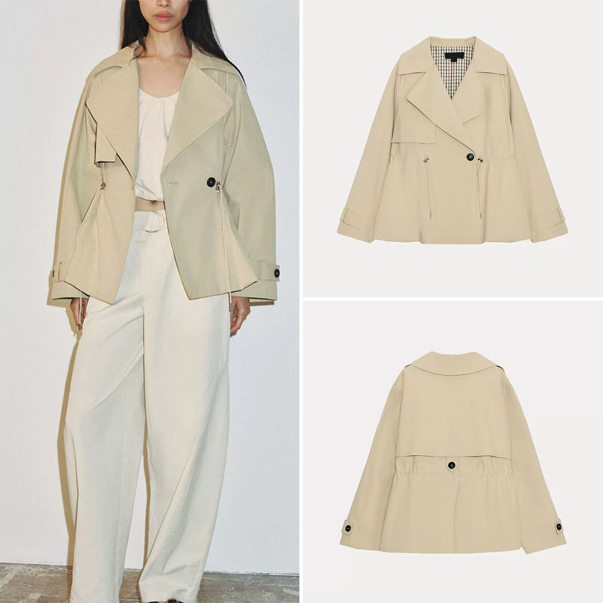 Adjustable Waist Cropped Trench Coat