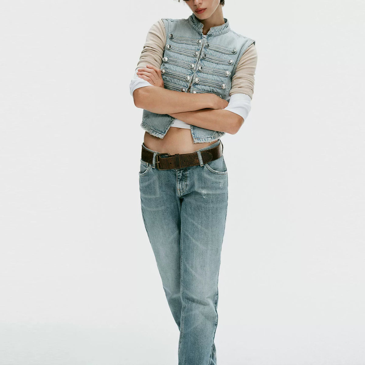 Button-Detail Denim Vest