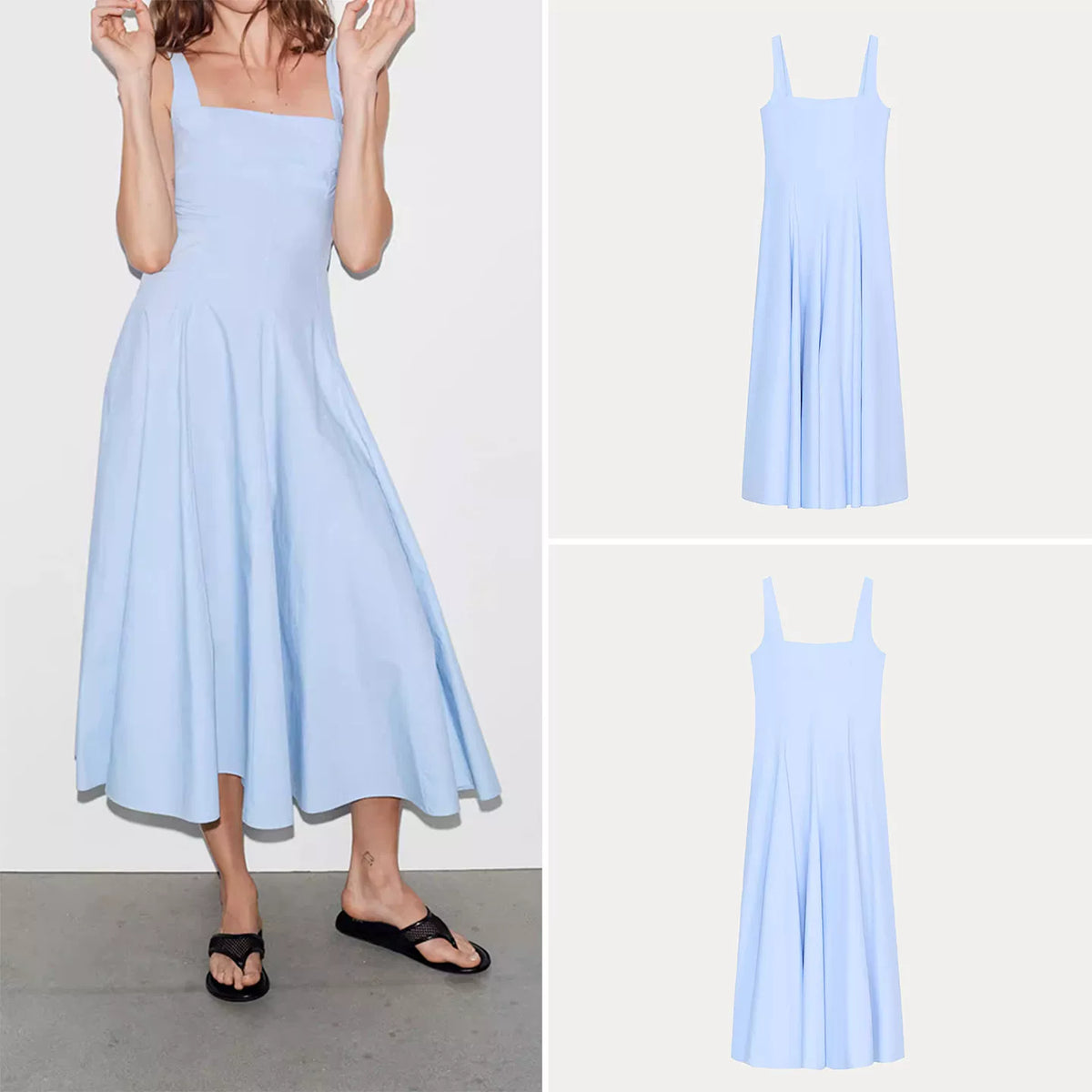 Poplin Square-Neck Flare Dress