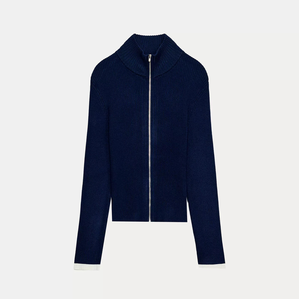 Ribbed Zip-Up Knit Jacket