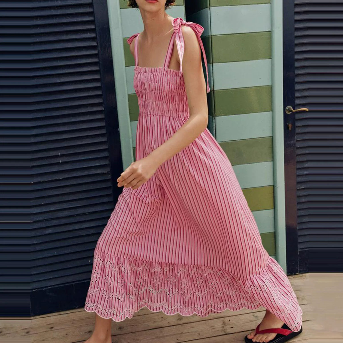 Striped Bow Midi Dress
