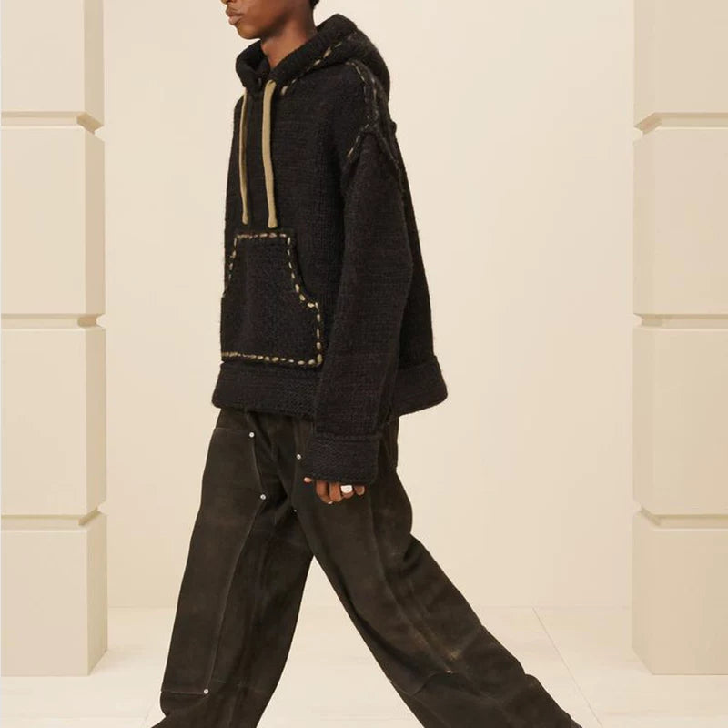 Cropped Knit Hooded Sweatshirt