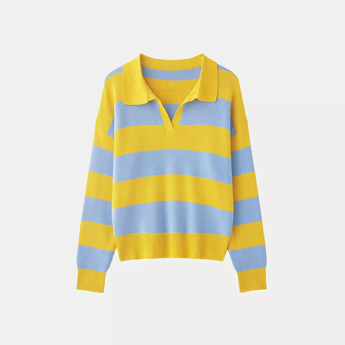 Long-Sleeve Striped Knit Polo