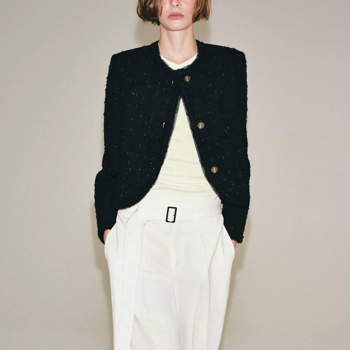 Crew Neck Button Jacket