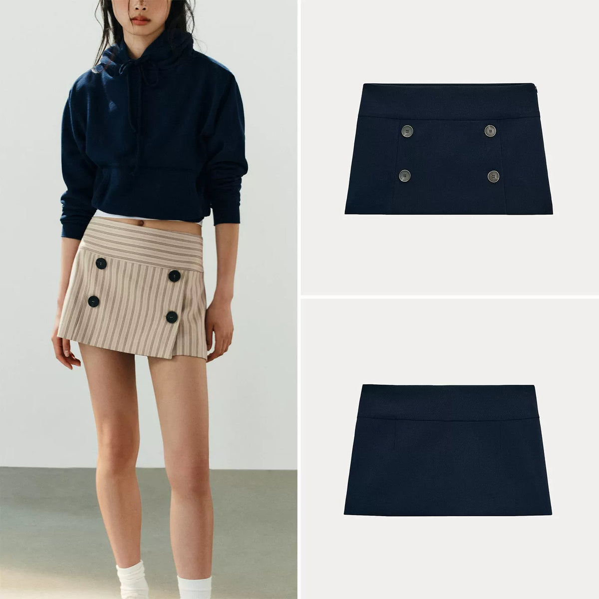 Low-Rise Striped Culotte Skirt
