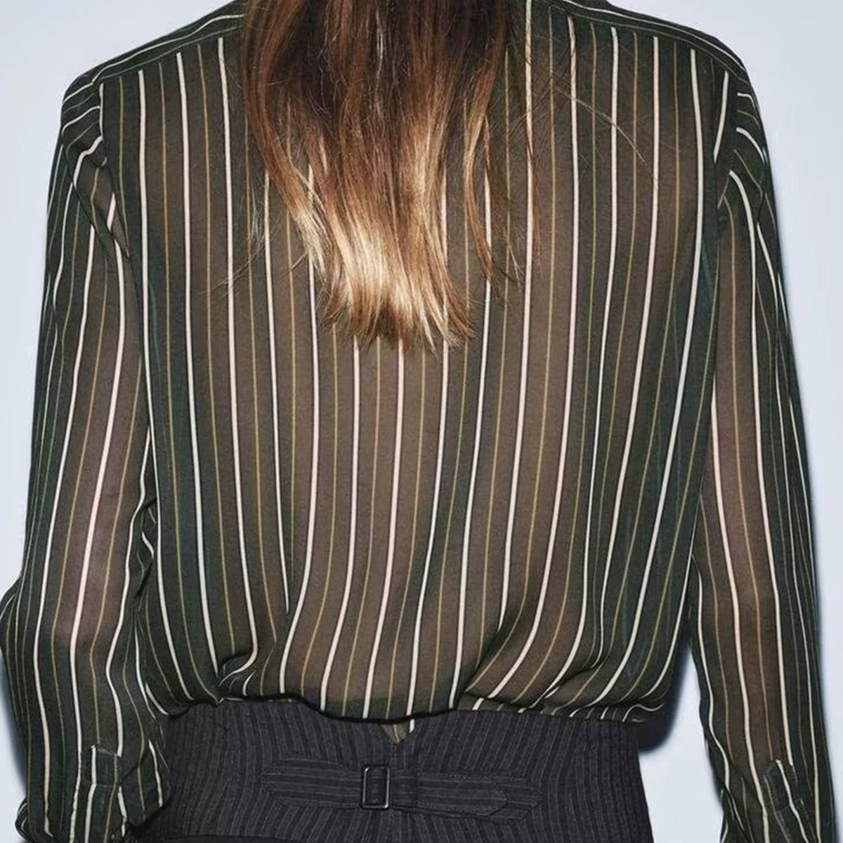 Striped Tie-Neck Shirt