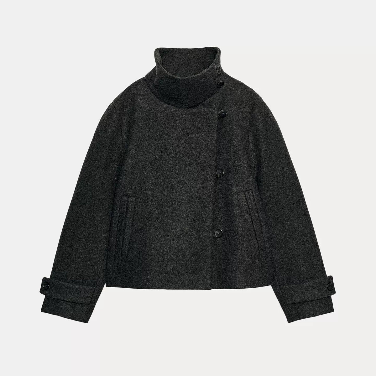 High-Neck Double-Breasted Jacket