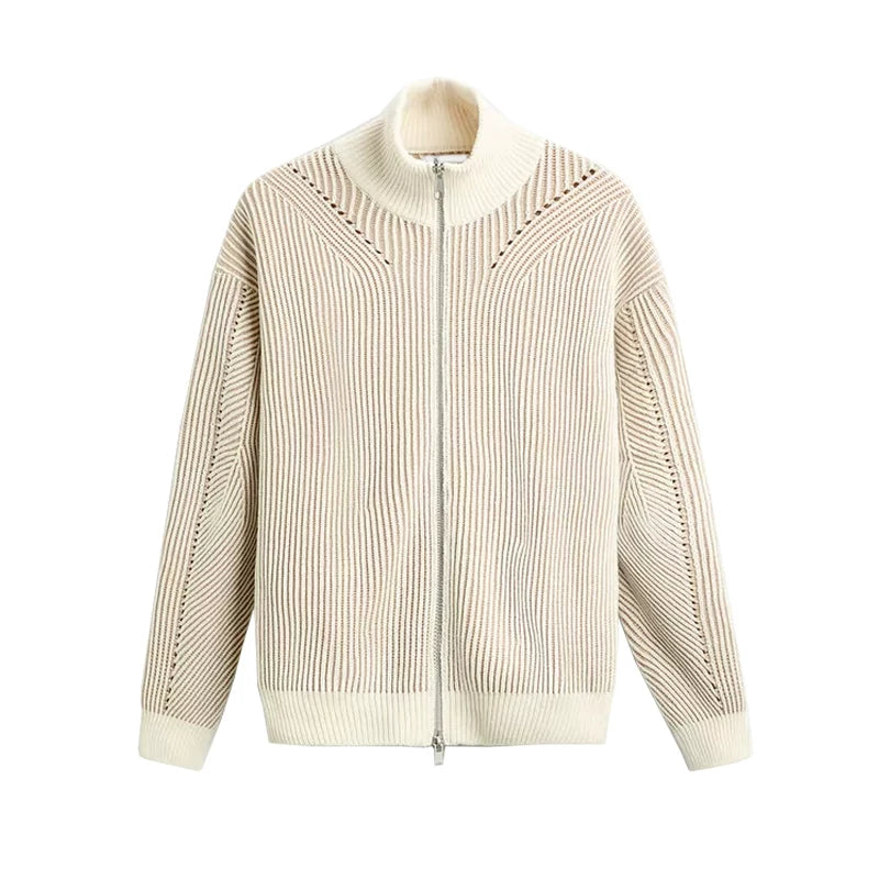 Colour-Block Textured Knit Cardigan
