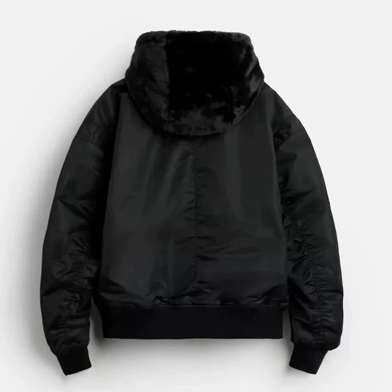 Reversible Hooded Pilot Jacket in Black