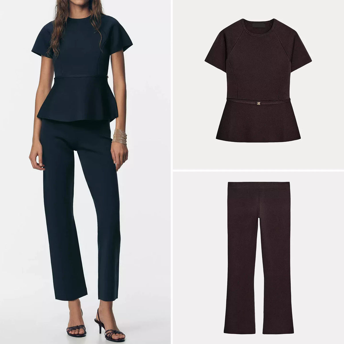 Belted Knit Top and Trouser Set