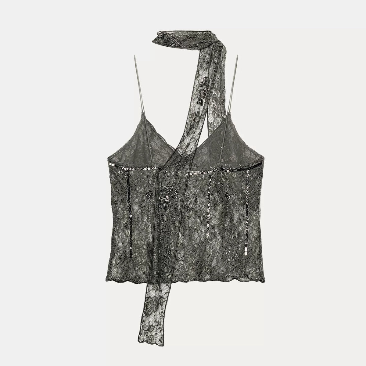 Lace Embroidered Scarf-Style Top