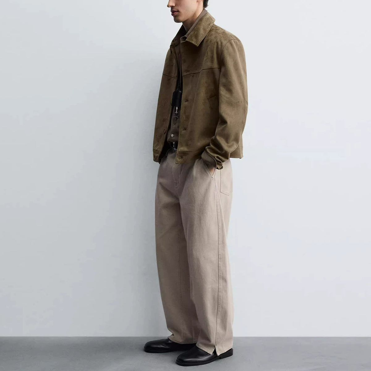 Suede-Effect Slim Straight Jacket
