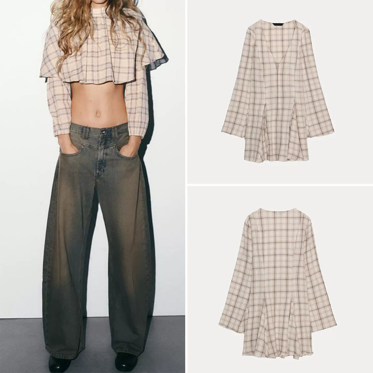 Plaid Layered Top and Mini Dress Set
