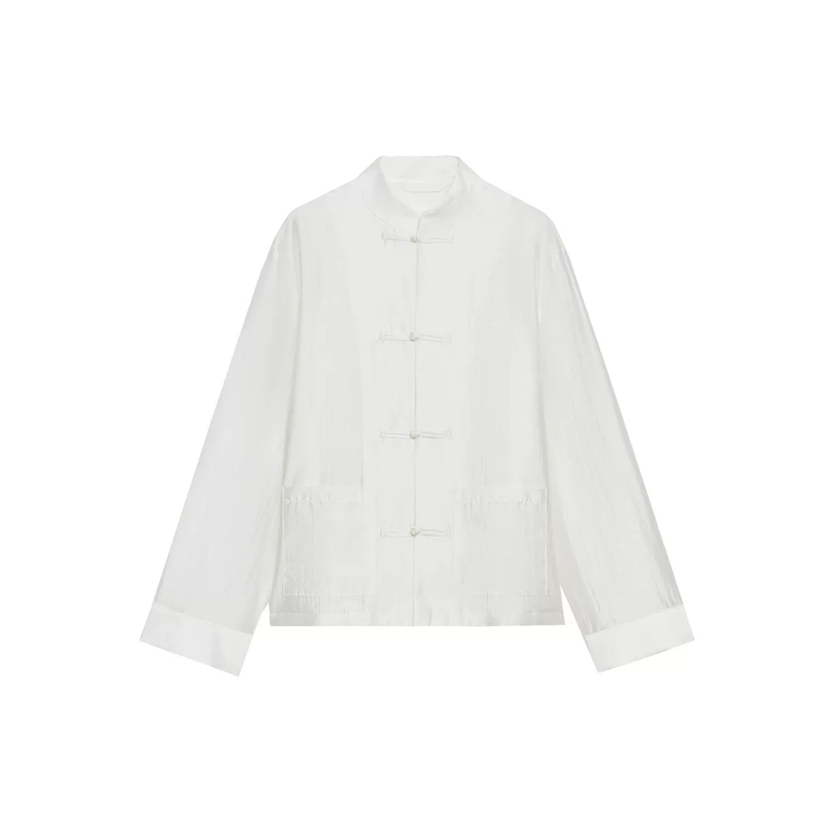 Knot-Button Round Neck Blouse