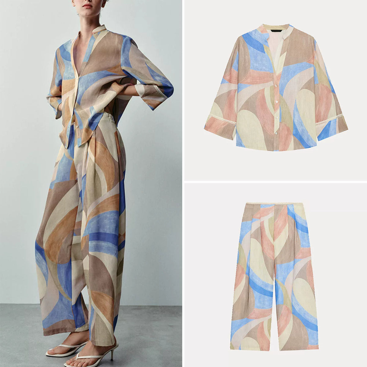 Floral Shirt and Wide-Leg Trouser Set