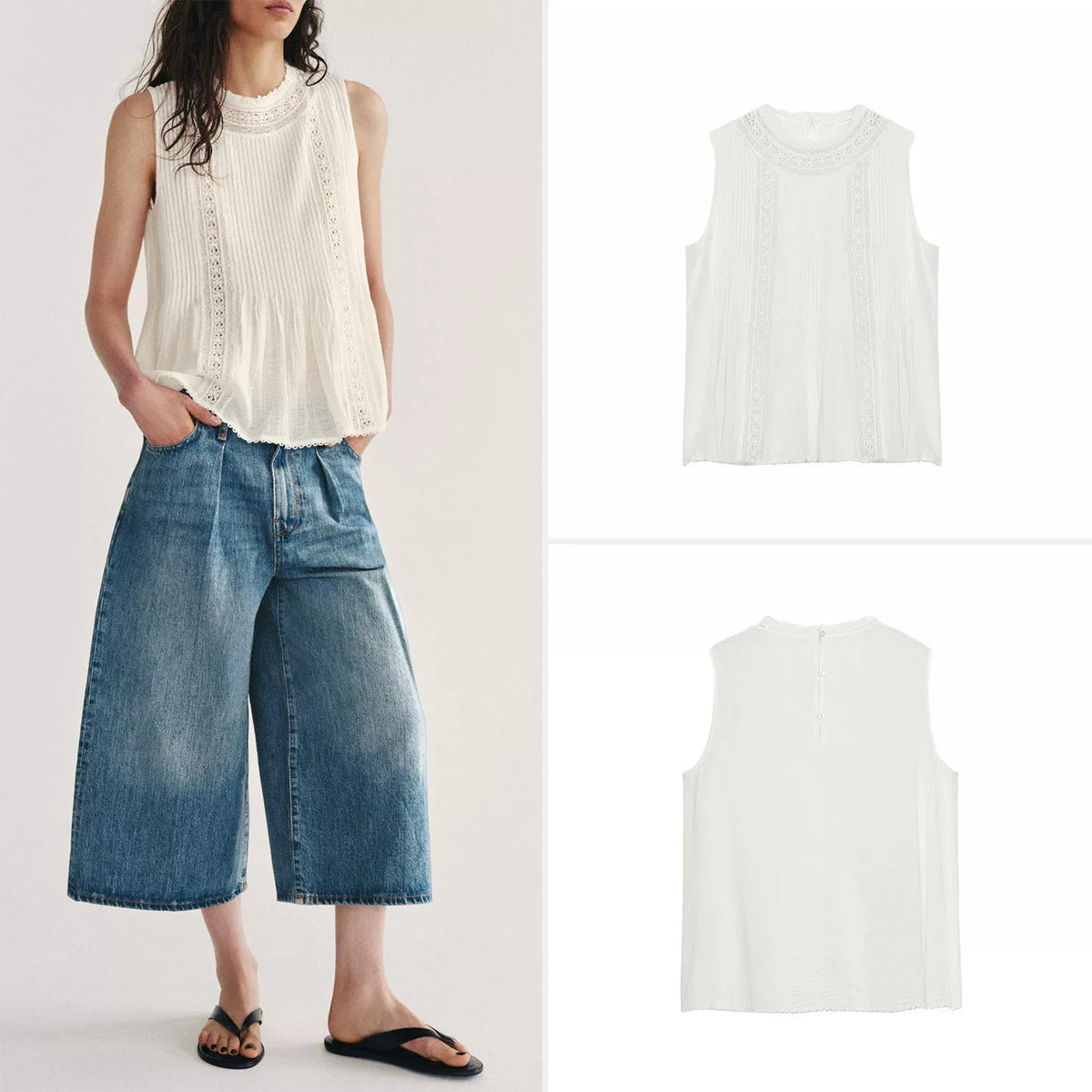 Embroidered Sleeveless Relaxed Shirt
