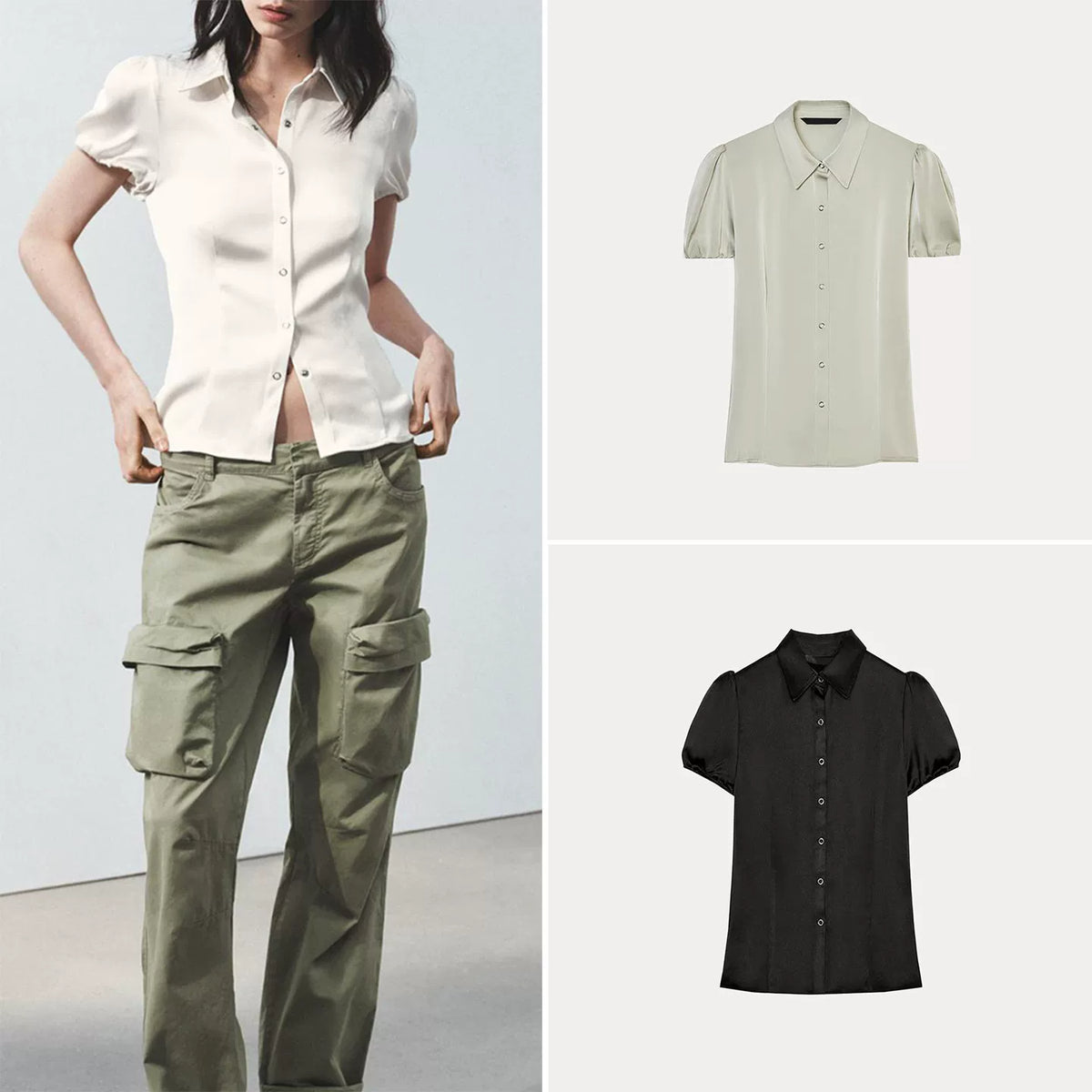 Puff-Sleeve Collared Shirt