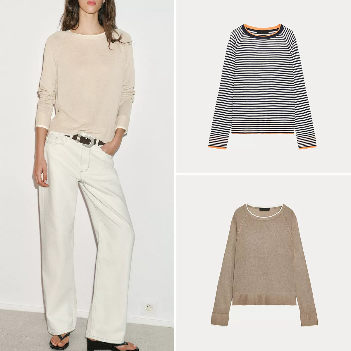 Striped Double-Layer Knit Sweater