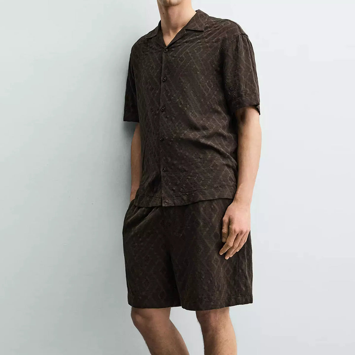 Short-Sleeve Shirt and Jacquard Shorts Set