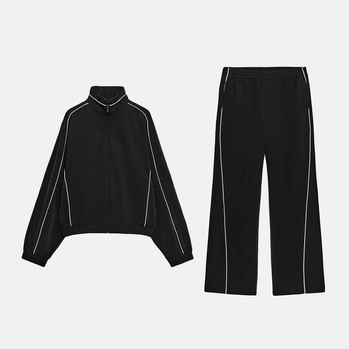 Contrast-Trim Jacket and Straight Trousers Set
