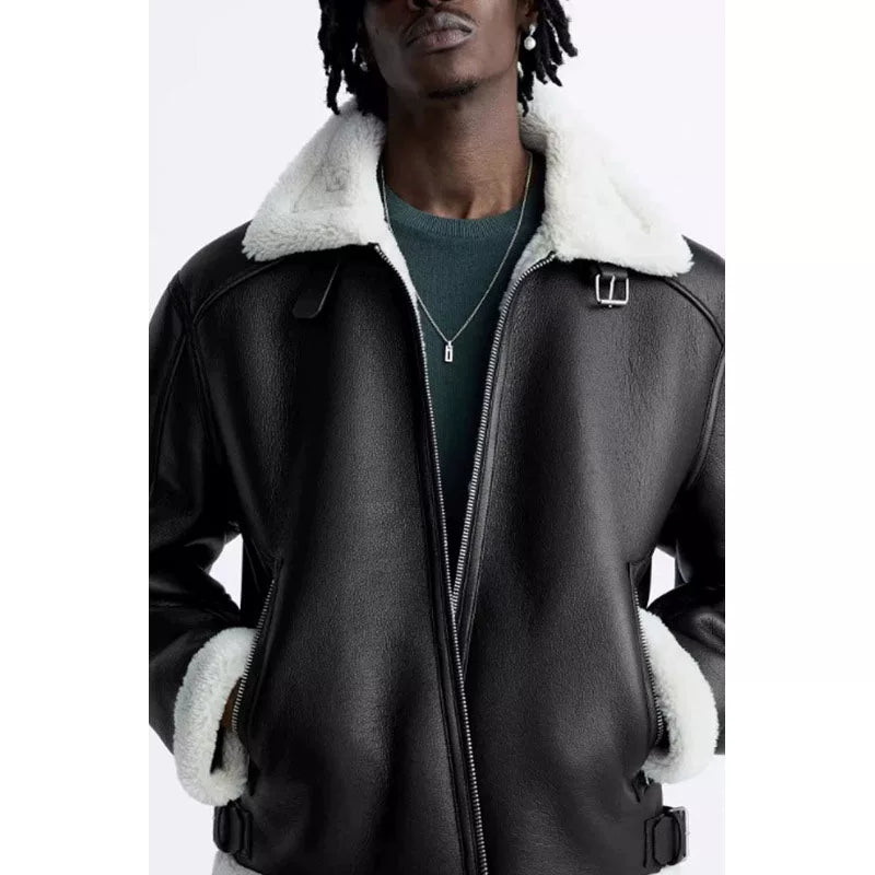 Faux Leather Shearling-Effect Jacket