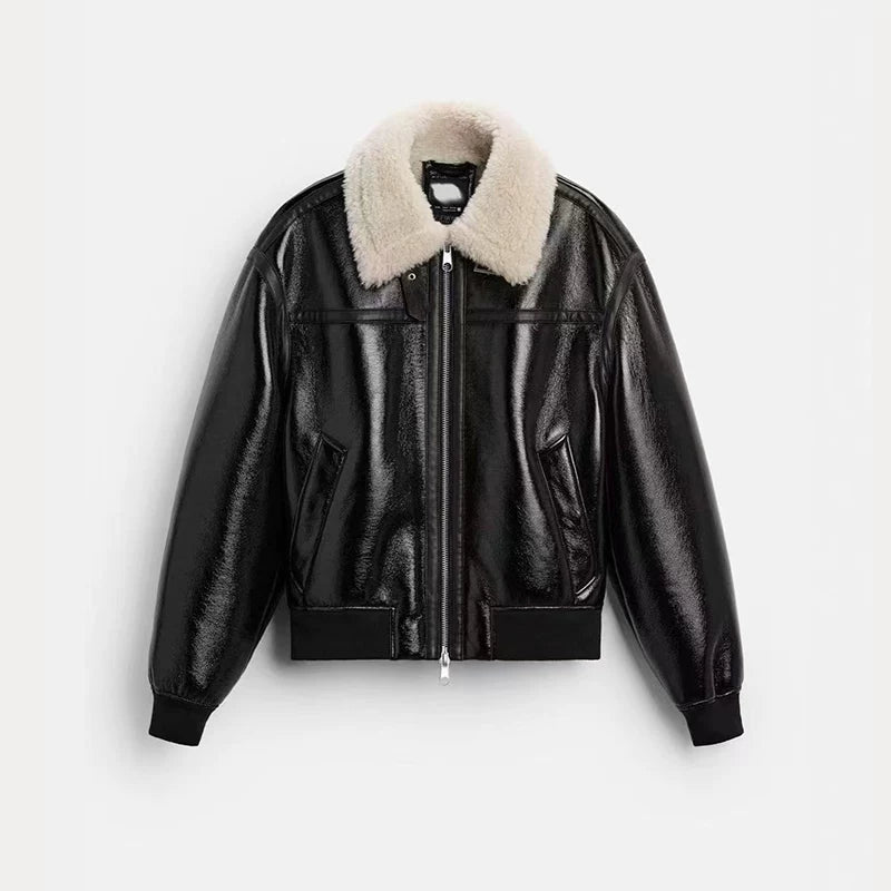 Faux Leather Fleece-Lined Jacket