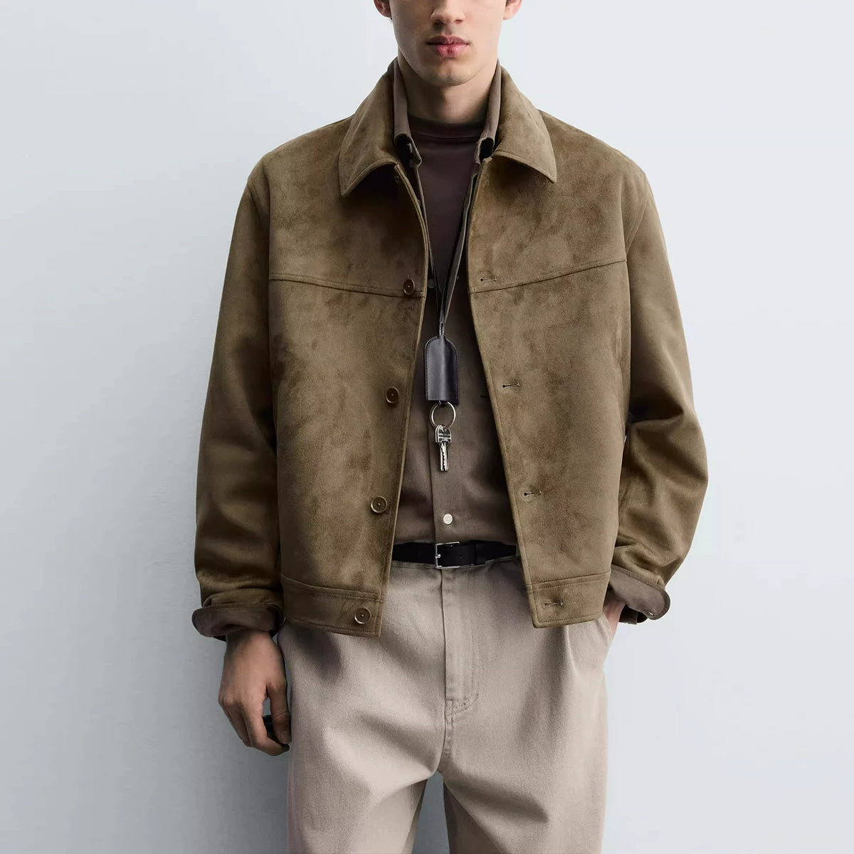 Suede-Effect Slim Straight Jacket