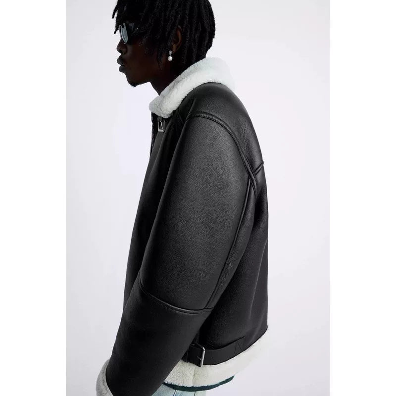 Faux Leather Shearling-Effect Jacket