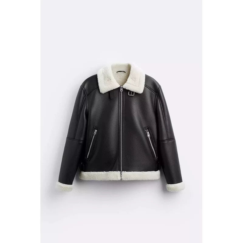 Faux Leather Shearling-Effect Jacket