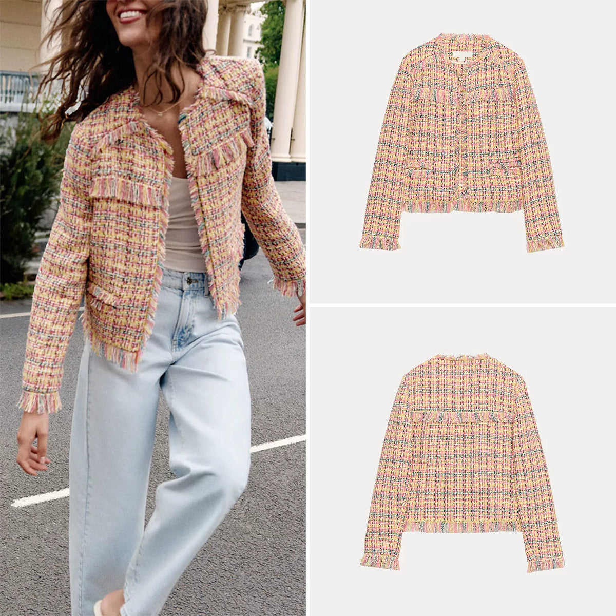 Fringe-Textured Open-Front Jacket