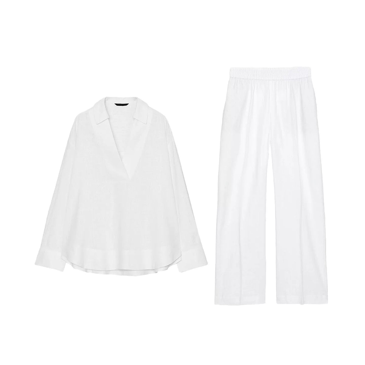 Polo Collar Shirt & Straight Trousers Set