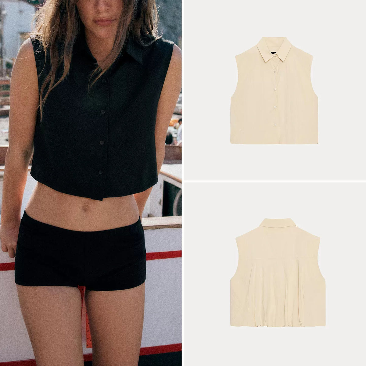 Sleeveless Collared Sculpted-Back Top