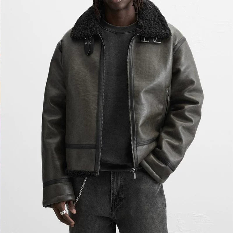 Faux Fur-Lined Faux Leather Jacket