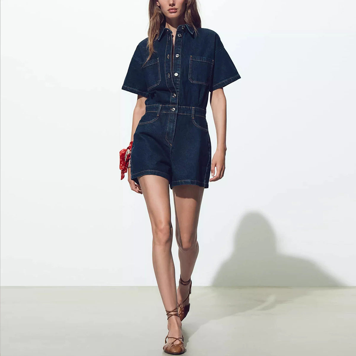 Denim Short-Leg Jumpsuit