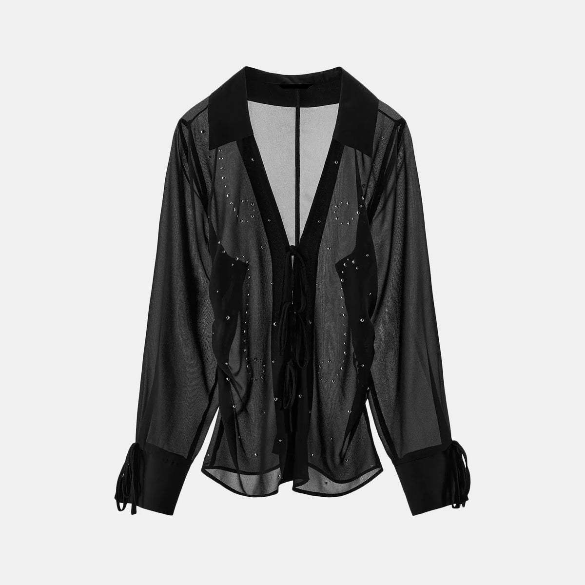 Studded Semi-Sheer Collar Shirt