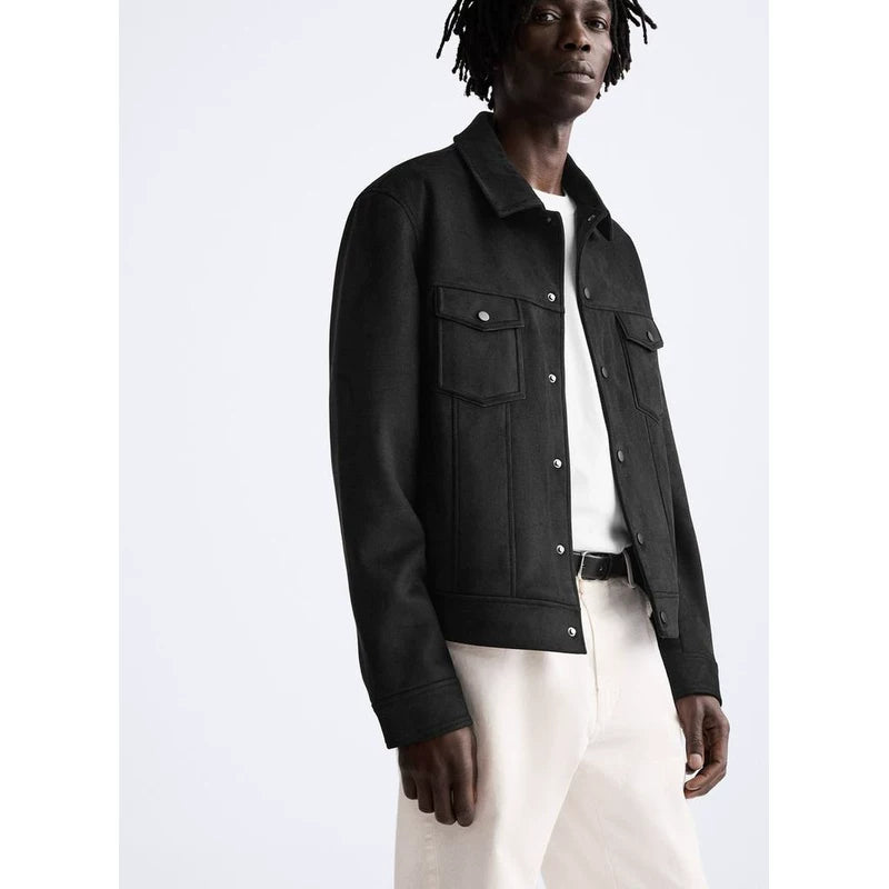 Suede-Effect Short Lapel Jacket