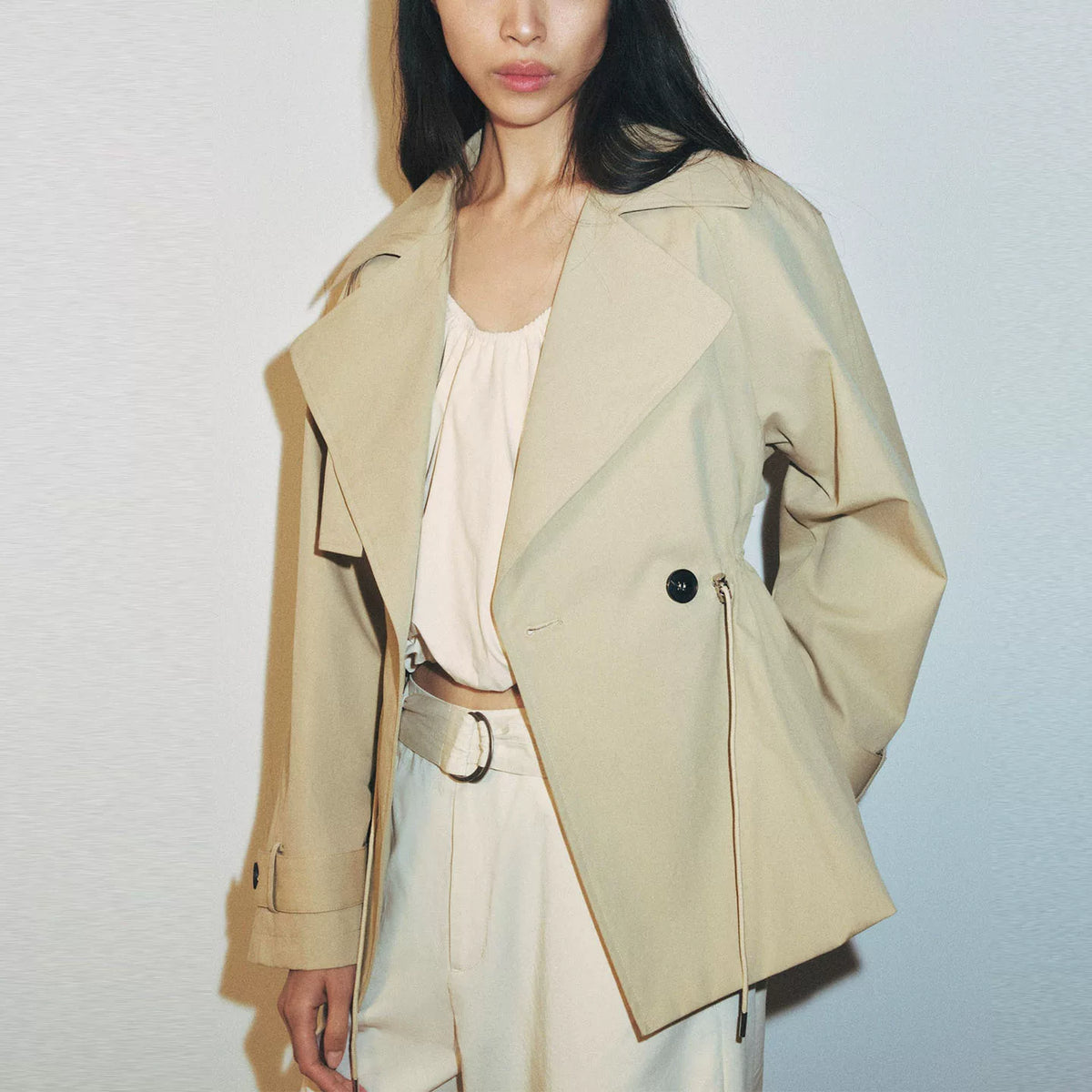 Adjustable Waist Cropped Trench Coat