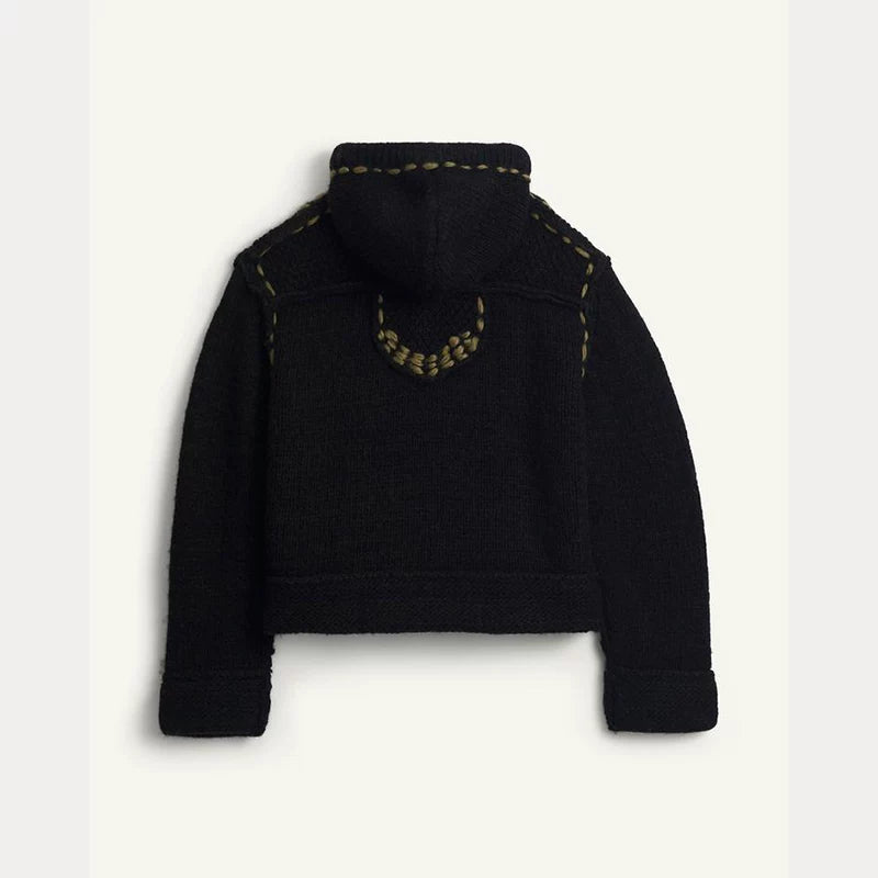 Cropped Knit Hooded Sweatshirt