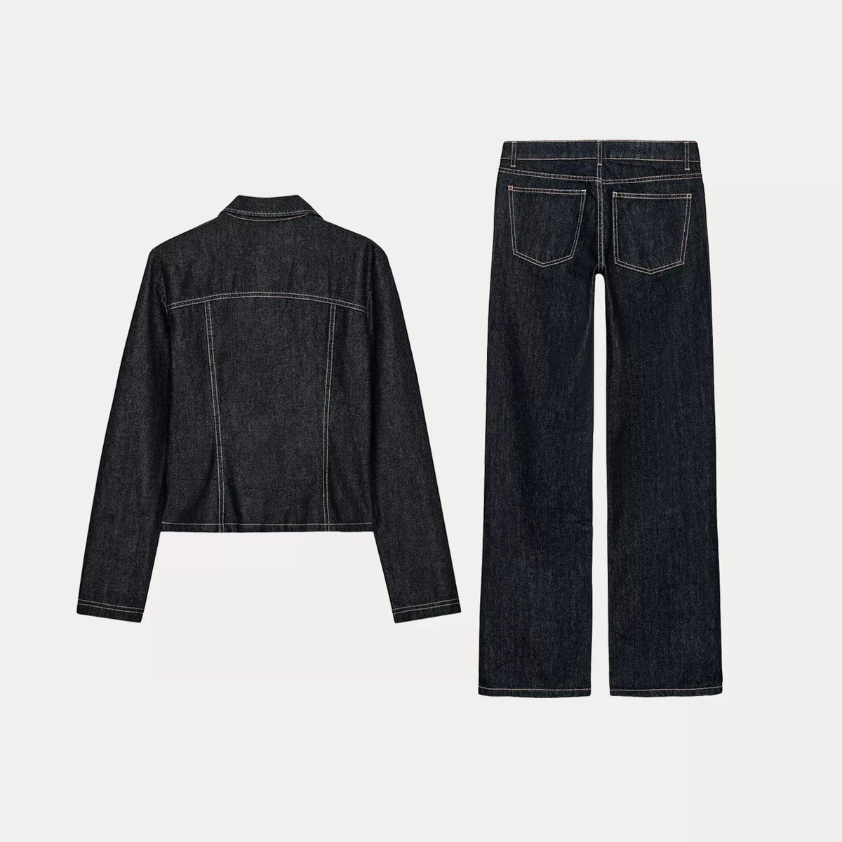 Denim Zip Shirt & Wide-Leg Trousers Set