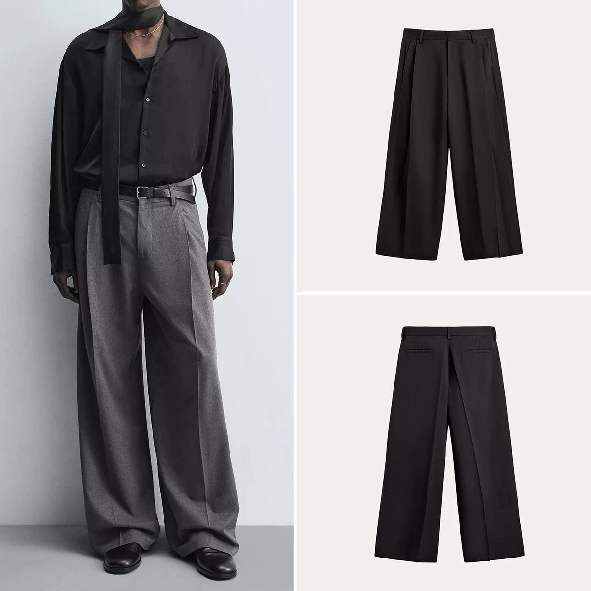 Pleated High-Waist Wide-Leg Trousers