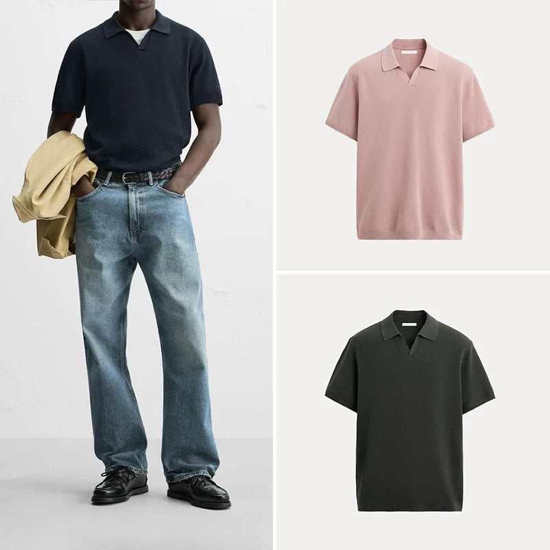 Textured Knit Short-Sleeve Polo