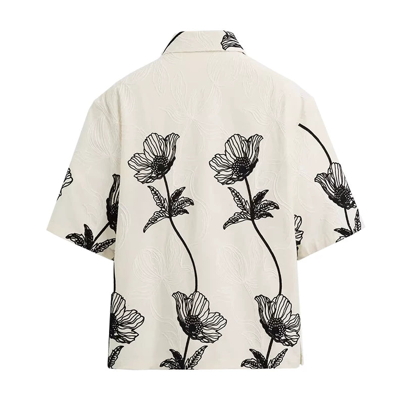 Contrast Embroidered Relaxed Shirt in Beige